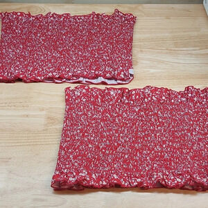 Red Floral Ruffel hem Bando Crop Top Smocked Large